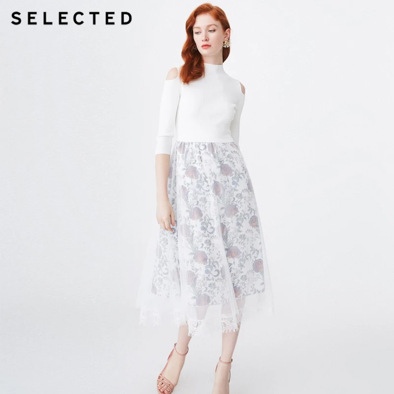 

SELECTED Spring Lace Print Slim Fit Umbrella Shape Knitted Dress S|419146506