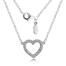 Pandulaso Necklaces 925 Sterling Silver Loving Hearts Clear CZ Necklaces Pendants for Women Fine Jewelry Free Shipping