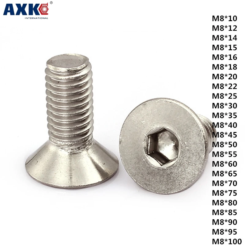 

AXK 1pcs 304 stainless steel GB7991 countersunk head (flat head) hexagon socket head cap screws M8*10-100mm
