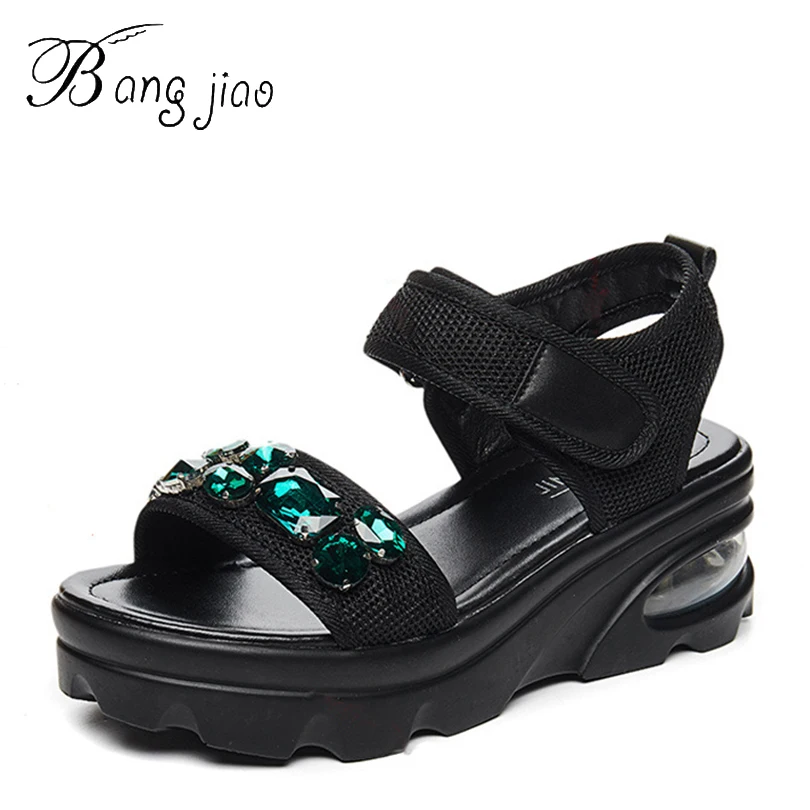 

2019 Platform Rhinestone Sandals Women Summer Air Sport Casual Breathable Shoes Ladies Platform Wedges Shoes chaussures femme