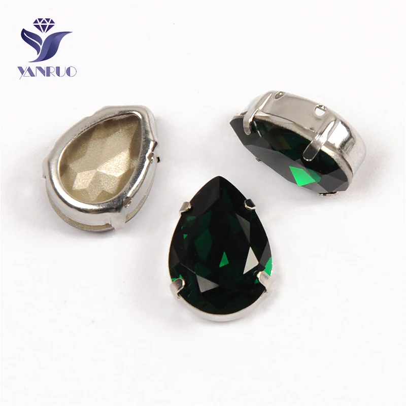 

YANRUO 4320 All Sizes Emerald Drop Setting Point Back Glass Rhinestones Strass Crystal Sew On Stones For Needlework