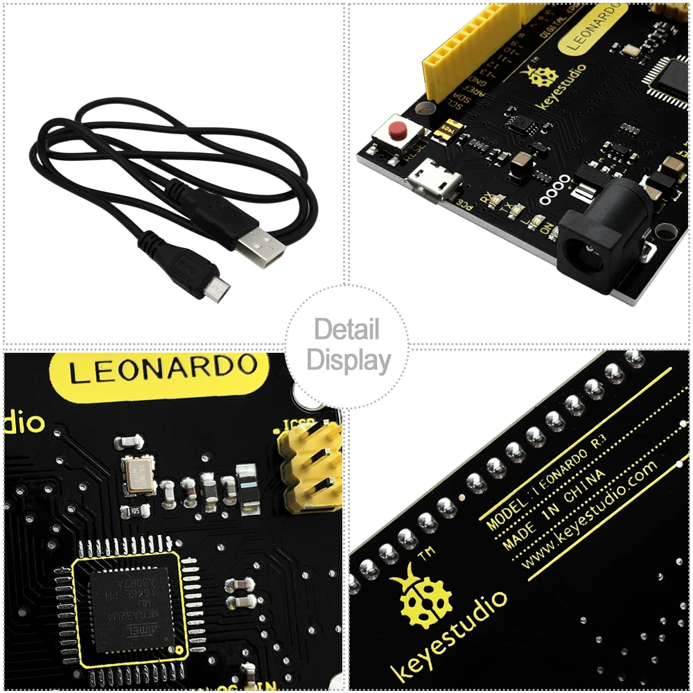 Keyestudio ATmega32U4 Leonardo R3 Board +1M Micro USB Cable For Arduino Leonardo  DIY  Project