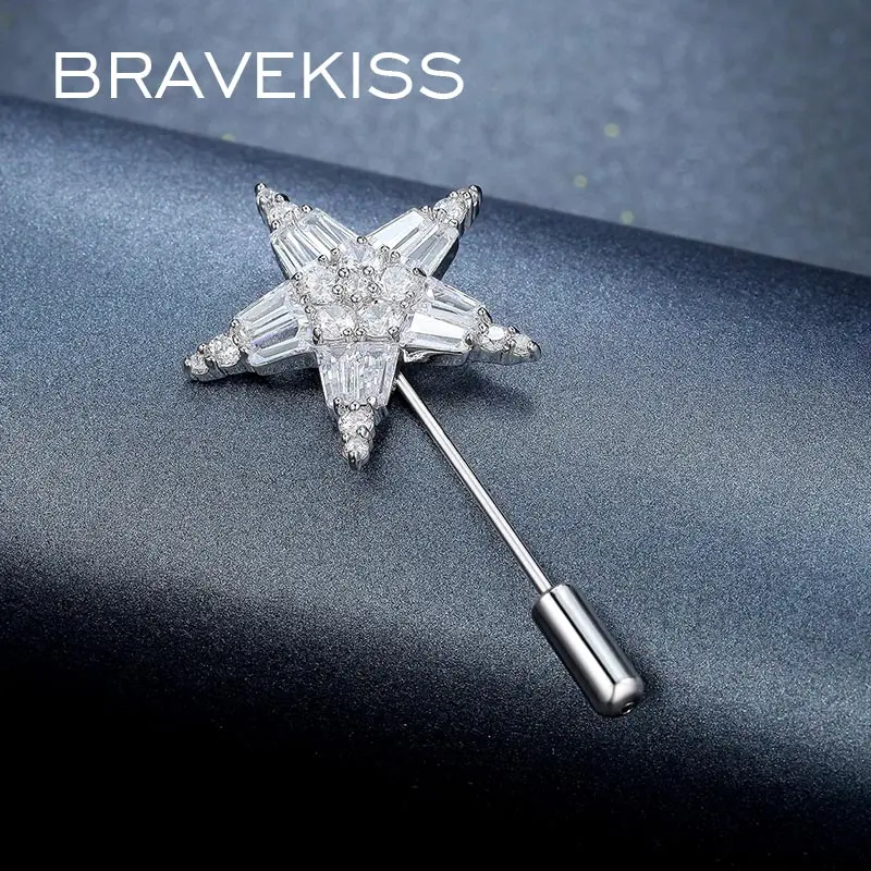 Брошь в виде звезды с прозрачным кубическим цирконием BRAVEKISS для женщин свадебные