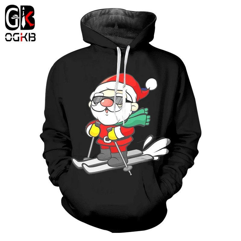 

OGKB Man Christmas Trend Tops 3D Printed Ski And Sunglasses Santa Claus New Large Size 5XL Men's Hoodies