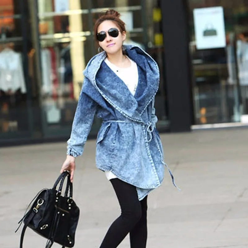 LANMREM новинка осень длинный рукав плащ типа Chalaza с капюшоном свободное тонкое джинсовое пальто куртка женская модная повседневная одежда HA05245