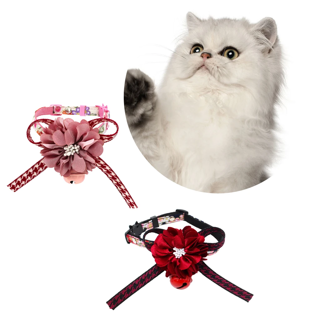 Flower Bell Decorative Flowers Printed Collar For Kitten Kitty Cat