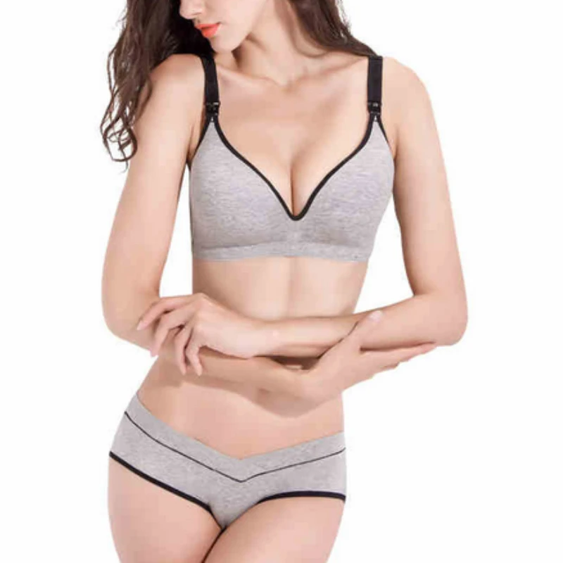 

2018 Cotton Maternity bra+panties set nurse bra for pregnant women Breastfeeding Nursing Bra underwear maternity clothing M653