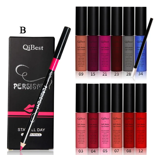 12pcs Waterproof Liquid Lip Gloss Lipstick + Lip Liner Pen + Lip