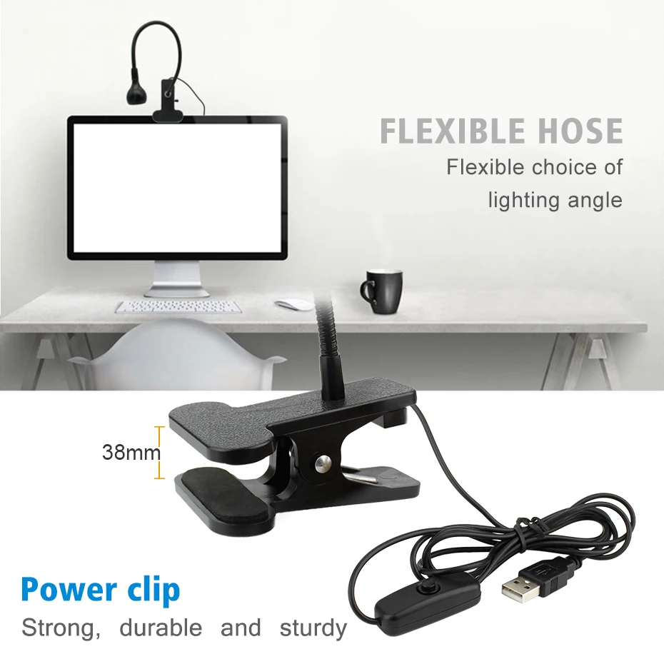  3W USB Rechargeable LED Desk Table Lamp Flexible Eye Protect Clip Reading Light Book light for Bedr - 4000030158872