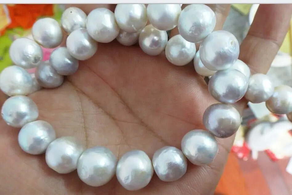 

huij 00703 11-14mm SOUTH SEA GENUINE WHITE SILVER TONE NUCLEAR PEARL