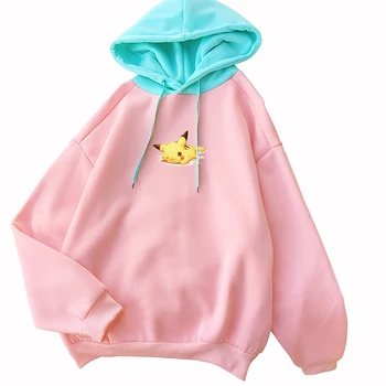 

Cartoon Hoodie Women Loose Long Sleeve Kawaii Pikachu Hooded Sweatshirt Harajuku Korean Casual 2018 Autumn Female Thick Pullover