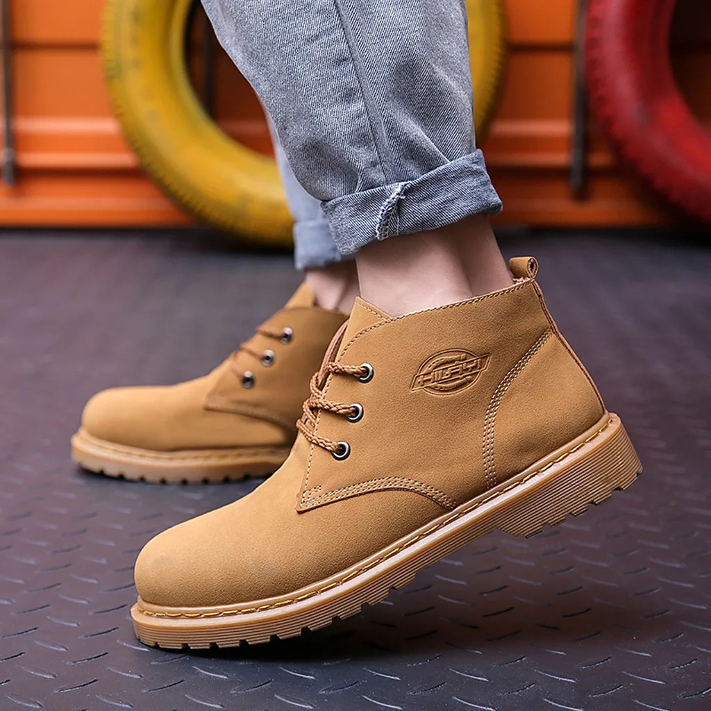 

2019 Hot Men Boots Solid Color Scrub Men shoes Autumn Leather Footwear For Man New High Top Leather Casual Shoes Men