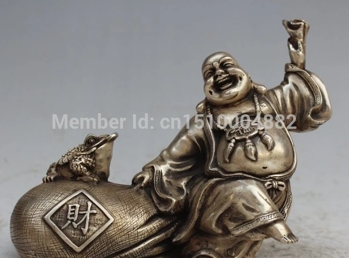 

shitou 0058 7.87" Rare Miao silver Hotei The Miller Buddha Cicada Wealth Statue
