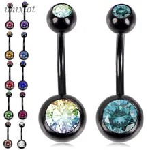 Сталь черный анодированный пупка кольца двойной драгоценный камень штанги пирсинг для пупка кольцо Ombligo сексуальный пирсинг ювелирные изделия 14g