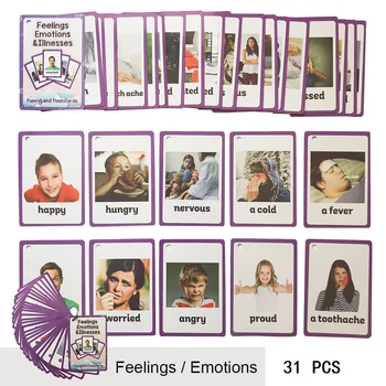 

31 Pcs/Set Feelings Emotions illness English Word Pocket Flash Card Children Learning Card Early Educational Toys