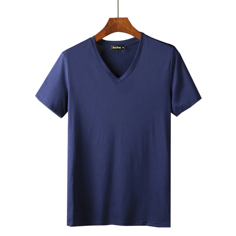 Brand T shirt Men's V-neck Slim Fit Pure Mercerized Cotton T-shirt Fashion Short Sleeve T shirt Men's Tops smart Casual Tshirt (5)