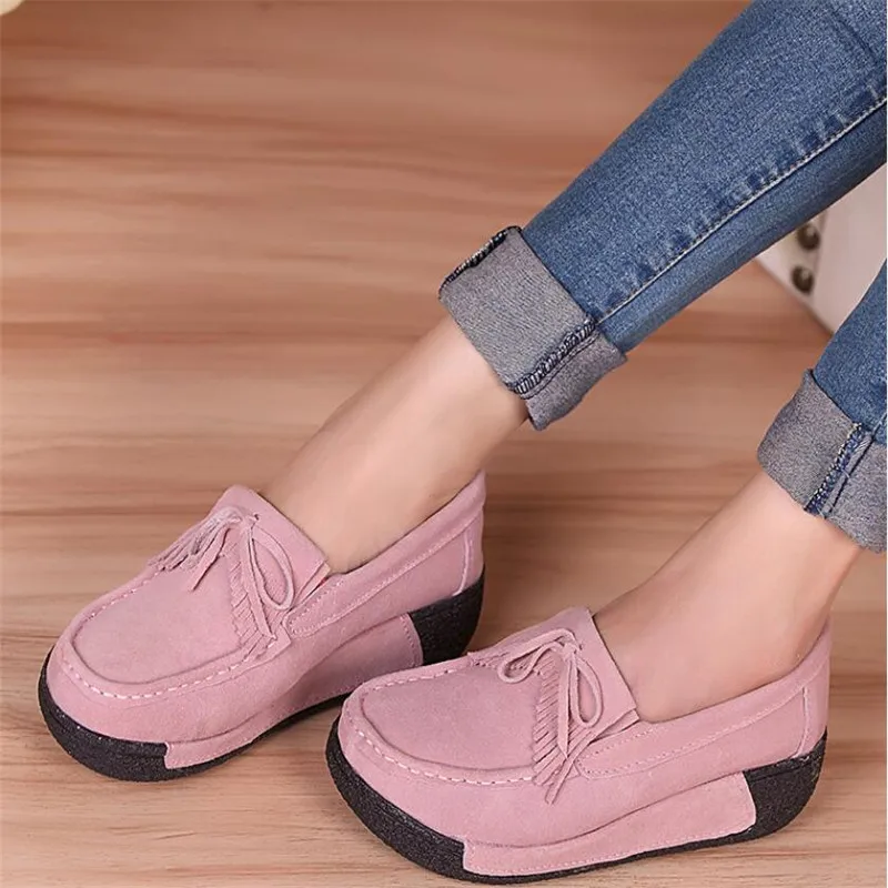 Летняя женская обувь на плоской подошве; обувь на толстой резиновой подошве; обувь на платформе; женская обувь на плоской подошве; кожаные лоферы без застежки с кисточками; повседневная обувь розового цвета; Цвет Красный; zapatos mujer