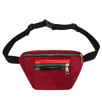 

Fashion Waist Bag Women Girl Hit Color Zipper Corduroy Messenger Chest Super Quality Pink Fanny Pack Holographic 2018 New