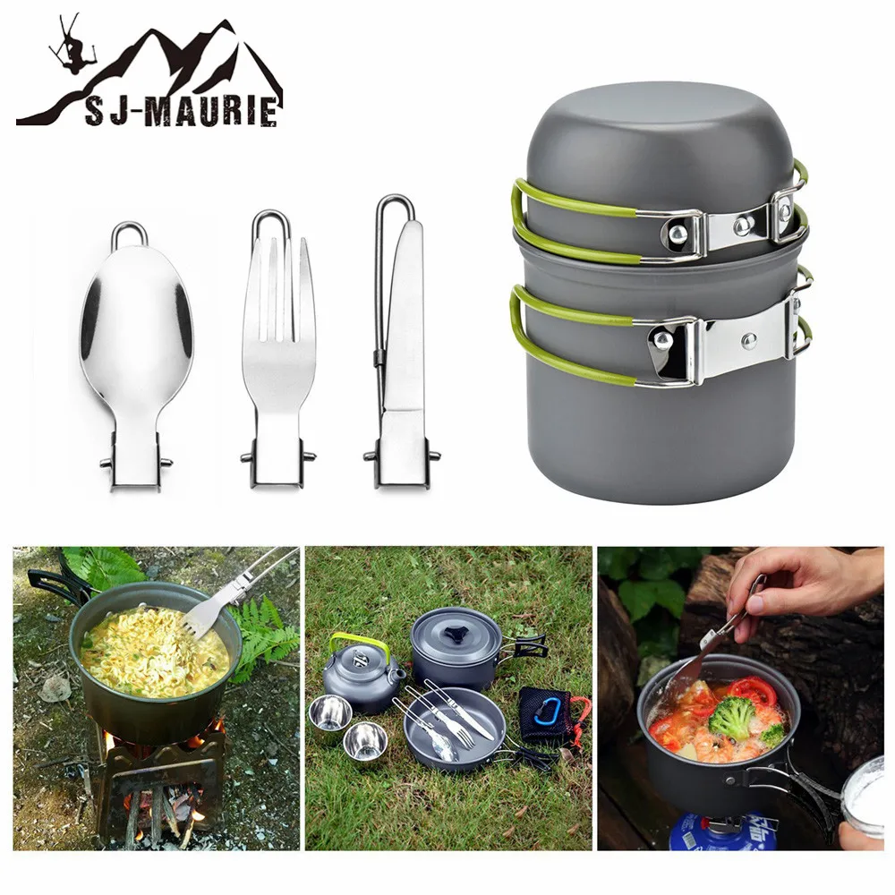 SJ-Maurie al aire libre juego de vajilla de ultraligero utensilios Camping utensilios senderismo Picnic Camping vajilla olla Pan 1-2persons