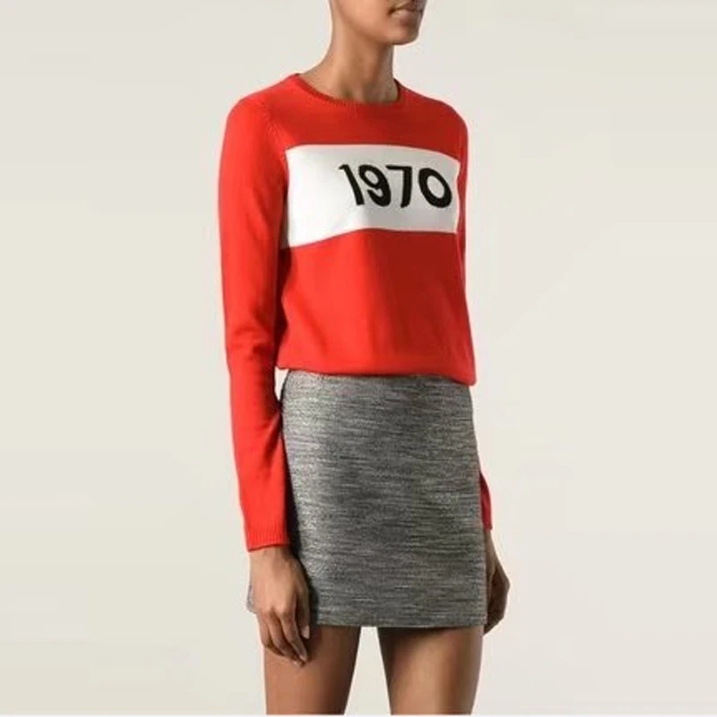 

Women Autumn Fashion Design Front Letter Contrast Color Pullover Sweater