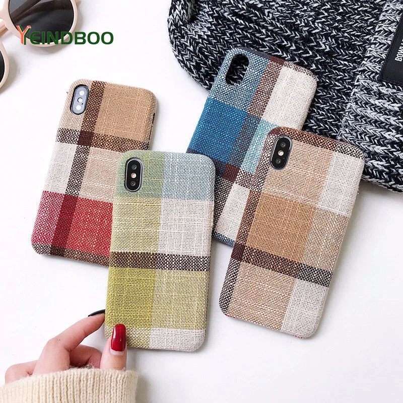 

YEINDBOO Cloth Texture Soft case For iphone 7 Case Ultra-thin Canvas Grid Pattern Phone Cases For iphone 6 6S 7 8 Plus X Xs Max