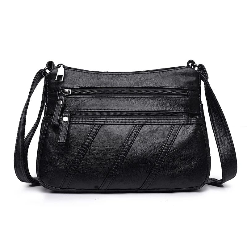  Annmouler Fashion Women Crossbody Bag Black Soft Washed Leather Shoulder Bag Patchwork Messenger Ba - 32967157019