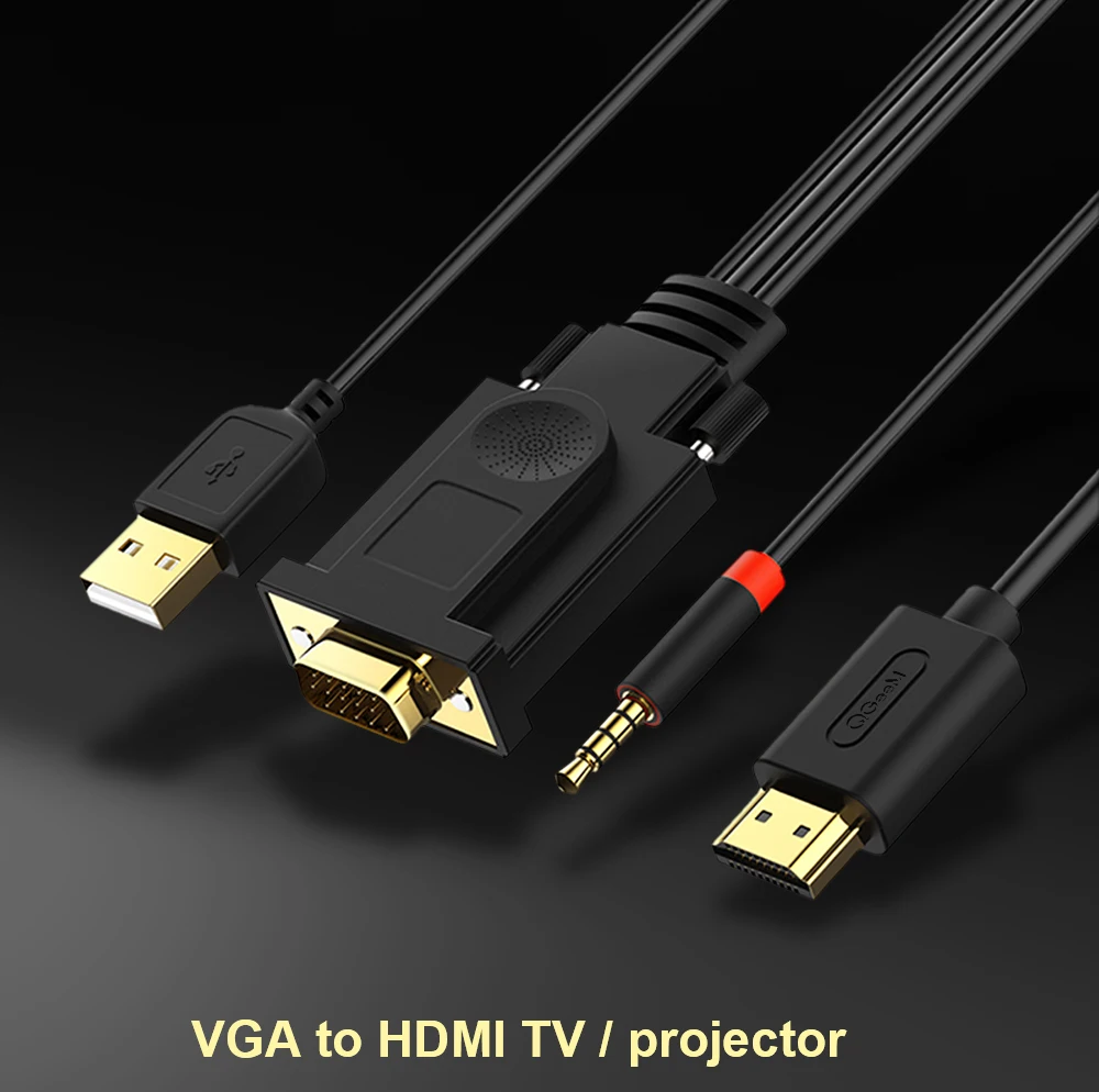 QGEEM VGA в HDMI кабель с аудио 1080 P@ 60 Гц VGA HDMI адаптер конвертер мужчин и мужчин для ноутбука проектор Ps3 Xbox HDMI VGA