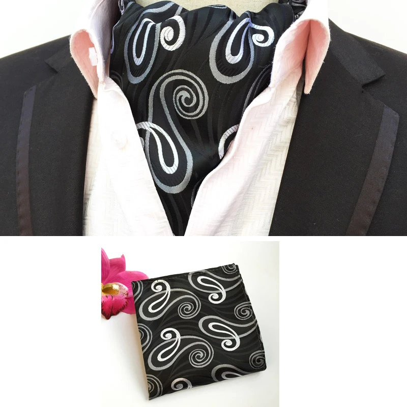 2 Pcs/Set Luxury Men Formal Scarf Set Classic Black White Paisley Scarves with Handkerchief head scarves for men