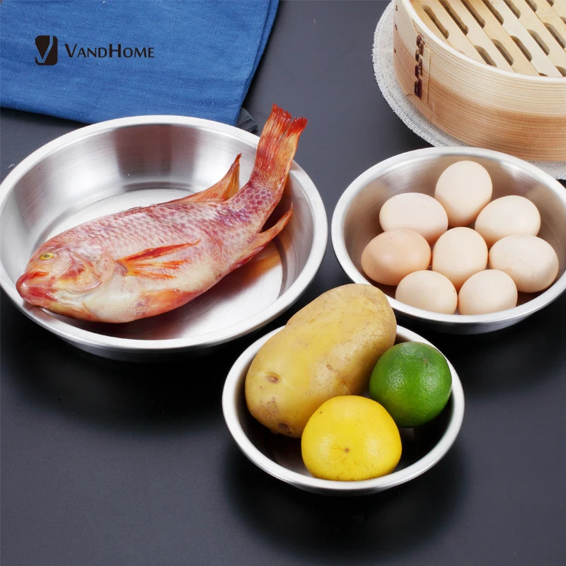 

VandHome 304 Stainless Steel Salad Plate Multifunctional Kitchen Serving Dinner Plate Fruits Vegetables Dish Food Container