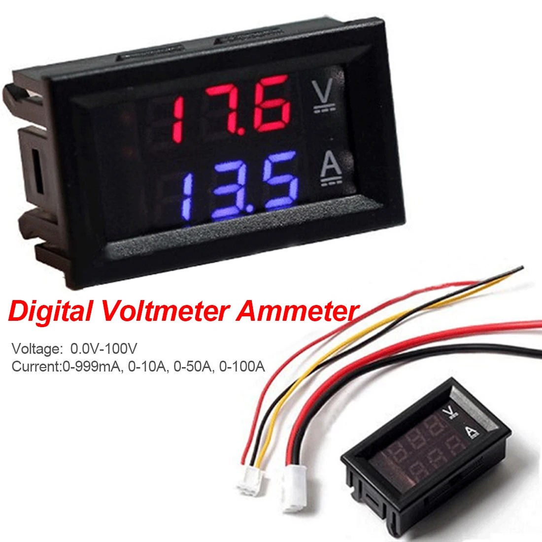 Цифровой вольтметр Амперметр постоянного тока 100 в 10 А, панель, измеритель напряжения, тока, тестер 0,56 дюйма, двойной светодиодный экран, панель дисплея, красный+ синий