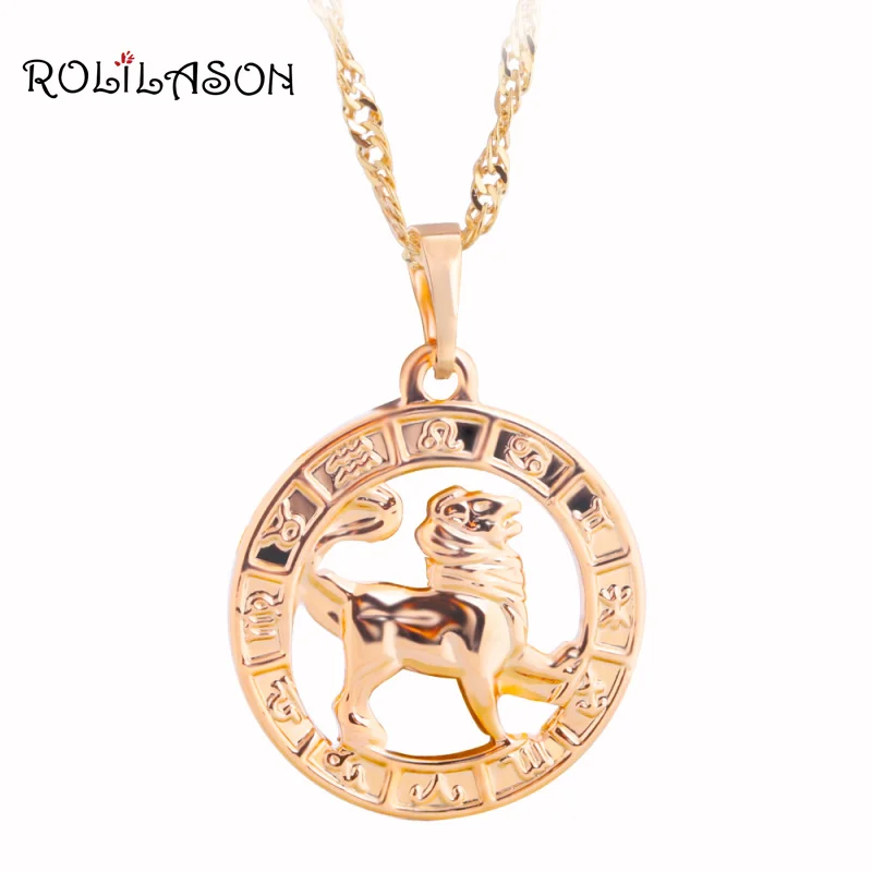 

12 Constellation Round Leo design glittering Pendant yellow gold tone Fashion Jewelry Necklace Pendants without chain LN451