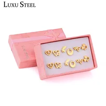 LUXUSTEEL, 6 пар/кор. сережки, набор из нержавеющей стали, золото/серебро, серьги-гвоздики, Женские Ювелирные изделия, ювелирные изделия с кристаллами