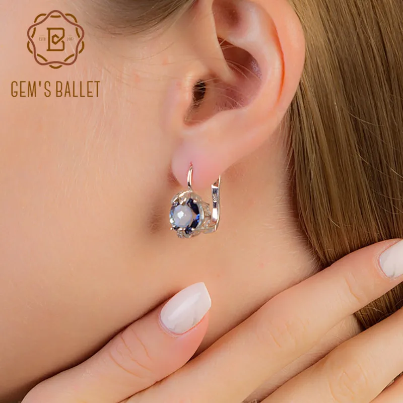 GEM'S BALLET 5.47Ct натуральный иолит синий мистик кварц клипсы чистый 925 драгоценные камни из стерлингового серебра для женщин ювелирные украшения