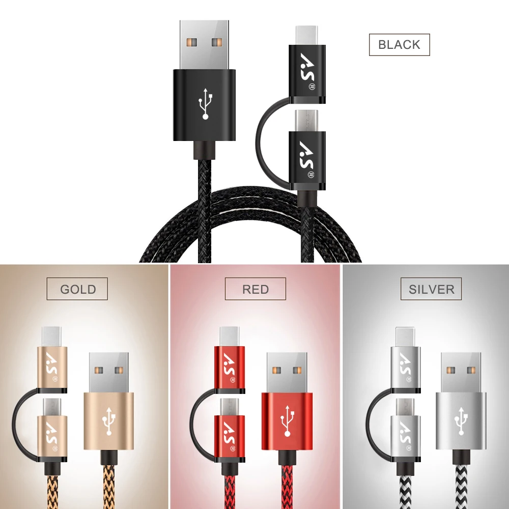 А. С usb type C Micro USB 2 в 1 кабель для быстрой зарядки для Xiaomi huawei samsung Nokia sony Oukitel кабели для мобильных телефонов 0,5 м 1 м 2 м 3 м
