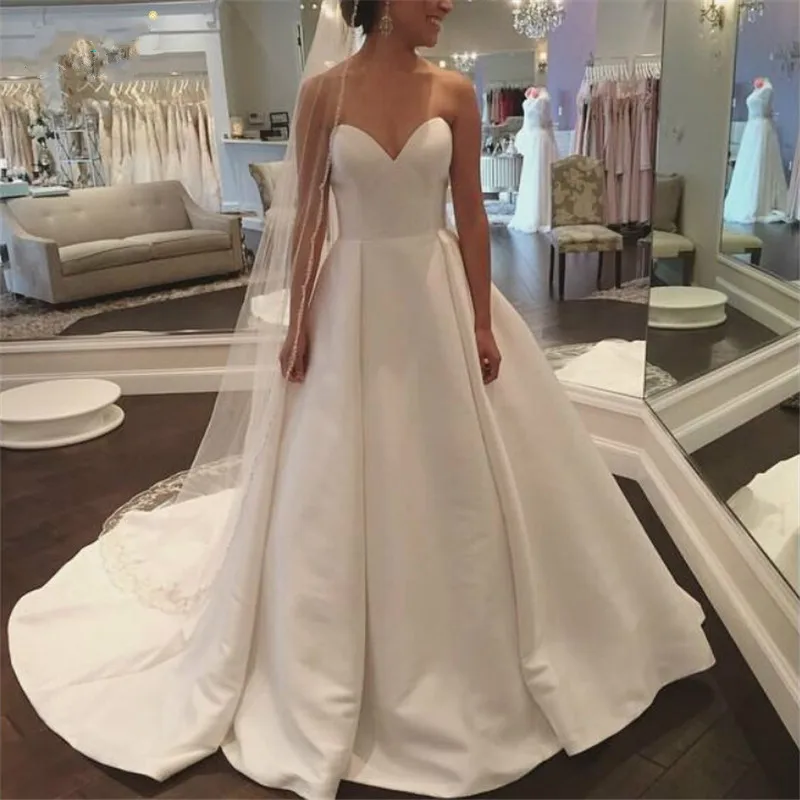 Vestido де noiva simples Атласная Дешевые Свадебное Платье 2016 милая невесты линия узелок