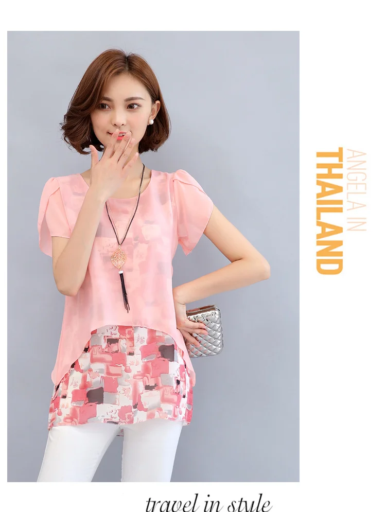 MSSNNG Women Chiffon Blouses Shirts 2018 Summer Plus Size Short Sleeve Elegant Tops Ruffles Print Women Clothing Blusas  (10)