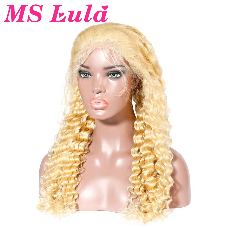 

MS Lula Pre plucked 360 Lace Frontal Wig Brazilian Deep Wave Blonde Remy Hair Wig Lace Front Wig Natural Hairline with Baby Hair