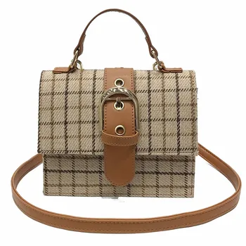 

Arsmundi Female Shoulder Bags Wild Plaid Small Square Bag Lock Retro Crossbody Bag Casual Women's Purses And Handbag Bolsos