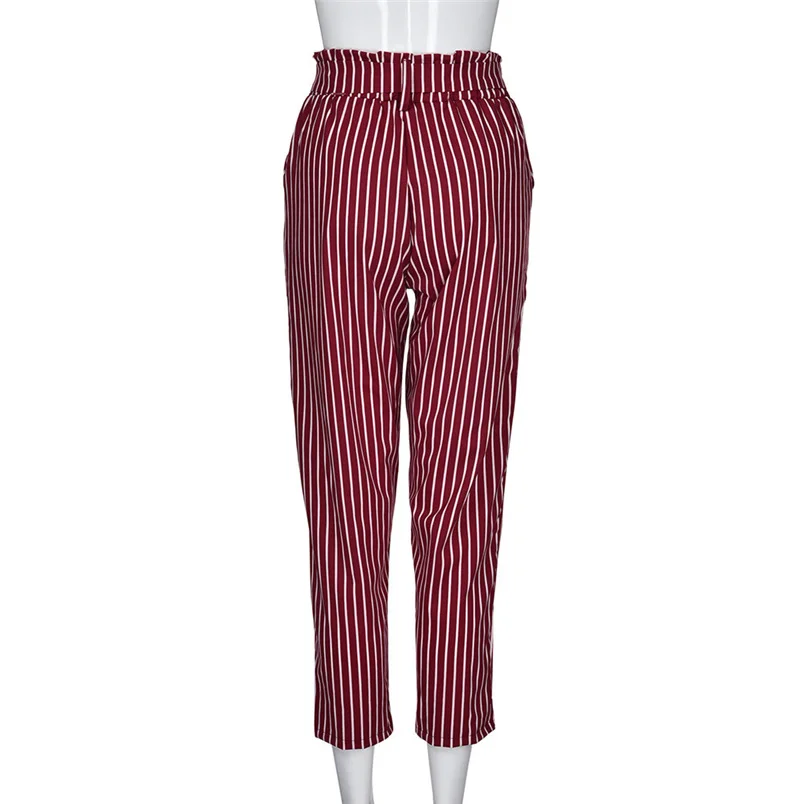Women Pants 2018 Summer New High Waist Harem Pants Ladies Elegant Bowtie Elastic Waist Fashion Striped Casual Long Pants #J22 (38)