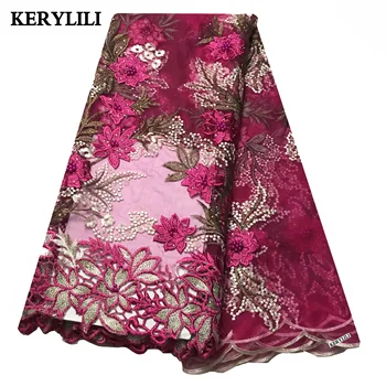 

Water Soluble High Quality Embroidered Lace African Fabric Beads&Rhinestone Swiss Voile Net Voile Lace KRL-28784
