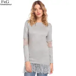 Лоскутное О-образным вырезом Кружева Для женщин Slim Fit Тонкий вязаный пуловер свитер