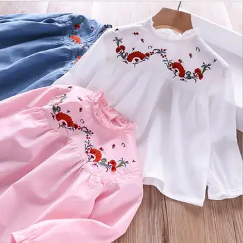 

kids clothes 2019 fall girl cotton tops embroidery flowers girl Long sleeve Shirts children tops sweet kids clothing
