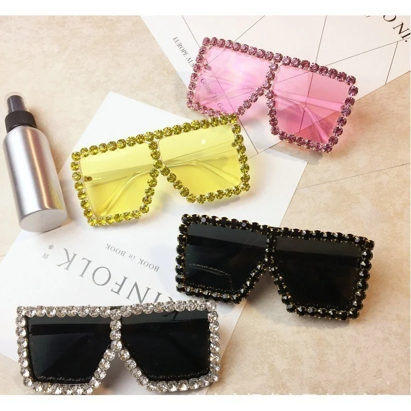 Oversized Crystal Sunglasses Women Square  sunglasses Bling Rhinestone Sun glasses for Woman Luxury Fashion Shade UV 400 fashion sunglasses