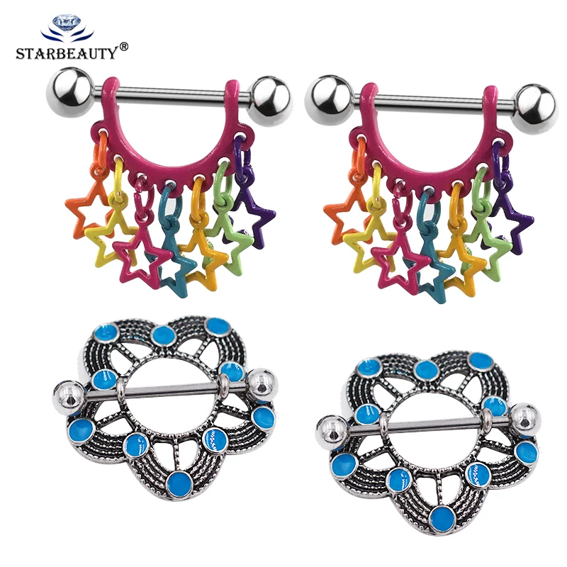 New Arrival Colorful Tassel Nipple Piercing Bar Rings 316L Surgical