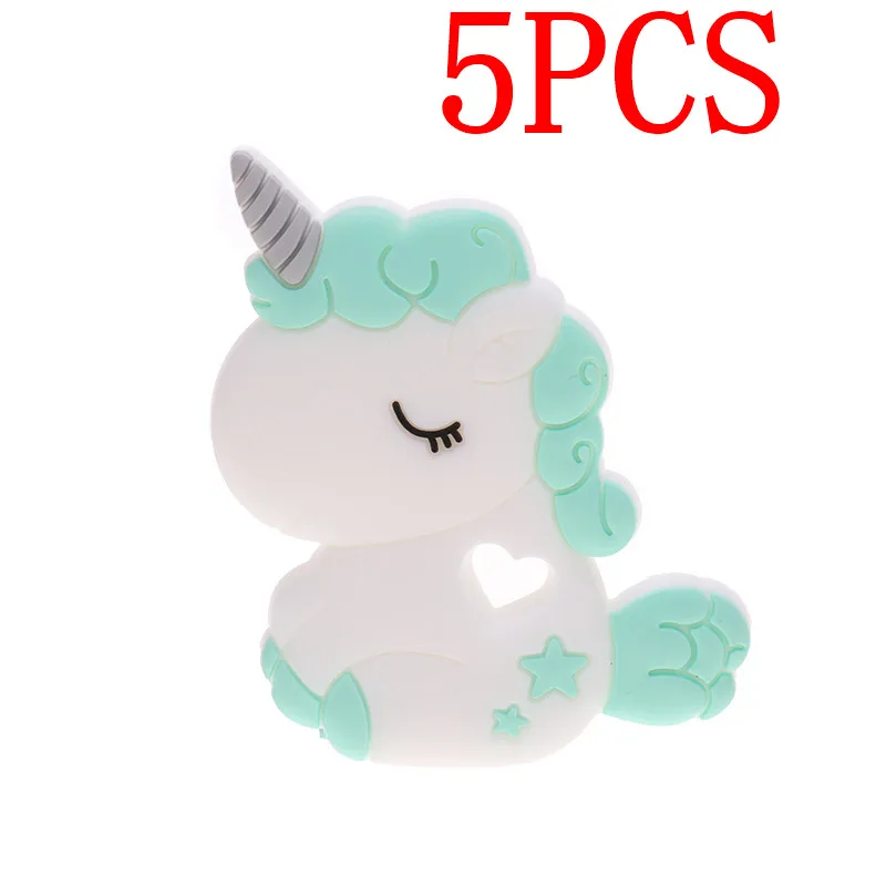 Unicorn - Mint Green 5 шт. Единорог Силиконовый Мультфильм грызун ребенок прорезыватель без BPA Прорезыватели для зубов DIY Прорезыватели в форме животных ожерелье пищевого качества Душ подарок игрушки - Цвет: Unicorn - Mint Green