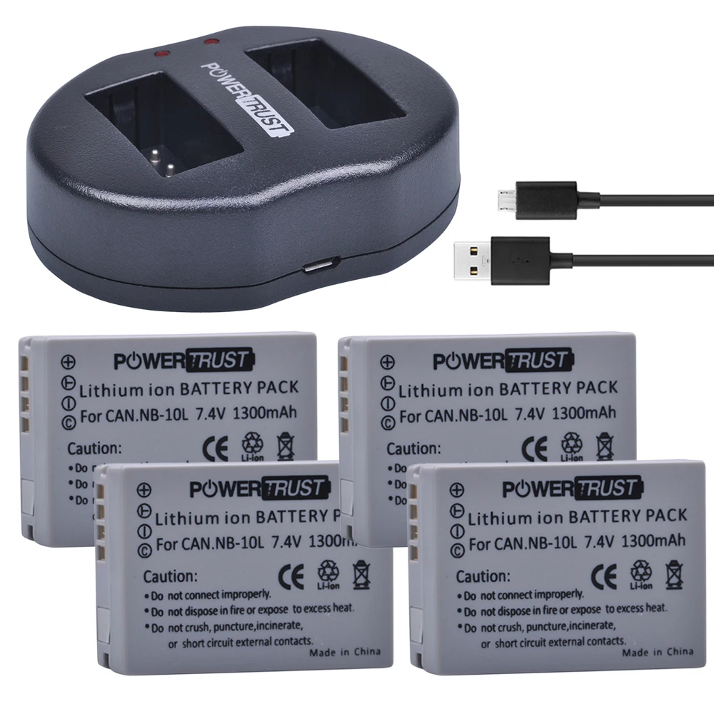 NB 10L 4Pcs NB10L NB 10L 1300mAh Camera Battery + Dual USB Charger for