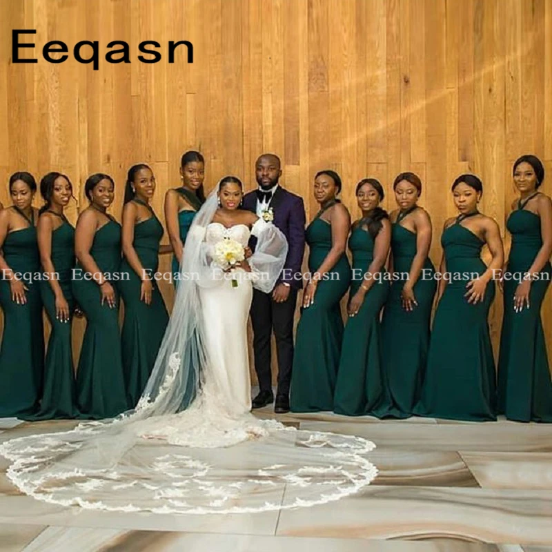 

African Bridesmaid Dresses Halter Sleeveless Bridesmaid Dresses Long Wedding Party Dress Vestidos Damas De Honor Adultos
