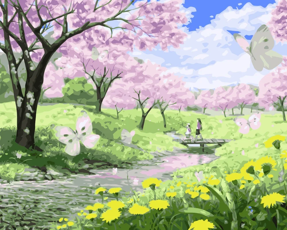 数字による油絵mahuaf I094春の風景 キャンバス上の写真 家の装飾 ユニークな手作りのギフト Flower Pictures Oil Paintingpainting By Numbers Aliexpress