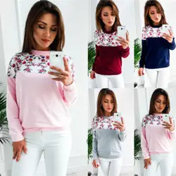 Новый o-образным вырезом Повседневное женские Цветочный Принт футболки весна женская футболка S Plus Размеры модные розовые женские с