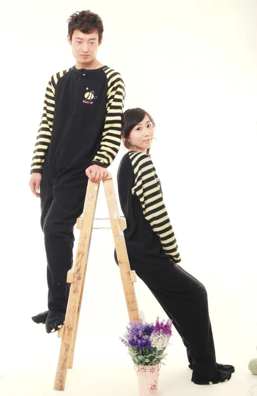Новые все в одном черный Bee Footed пижамы для сна Пижама Onesie |